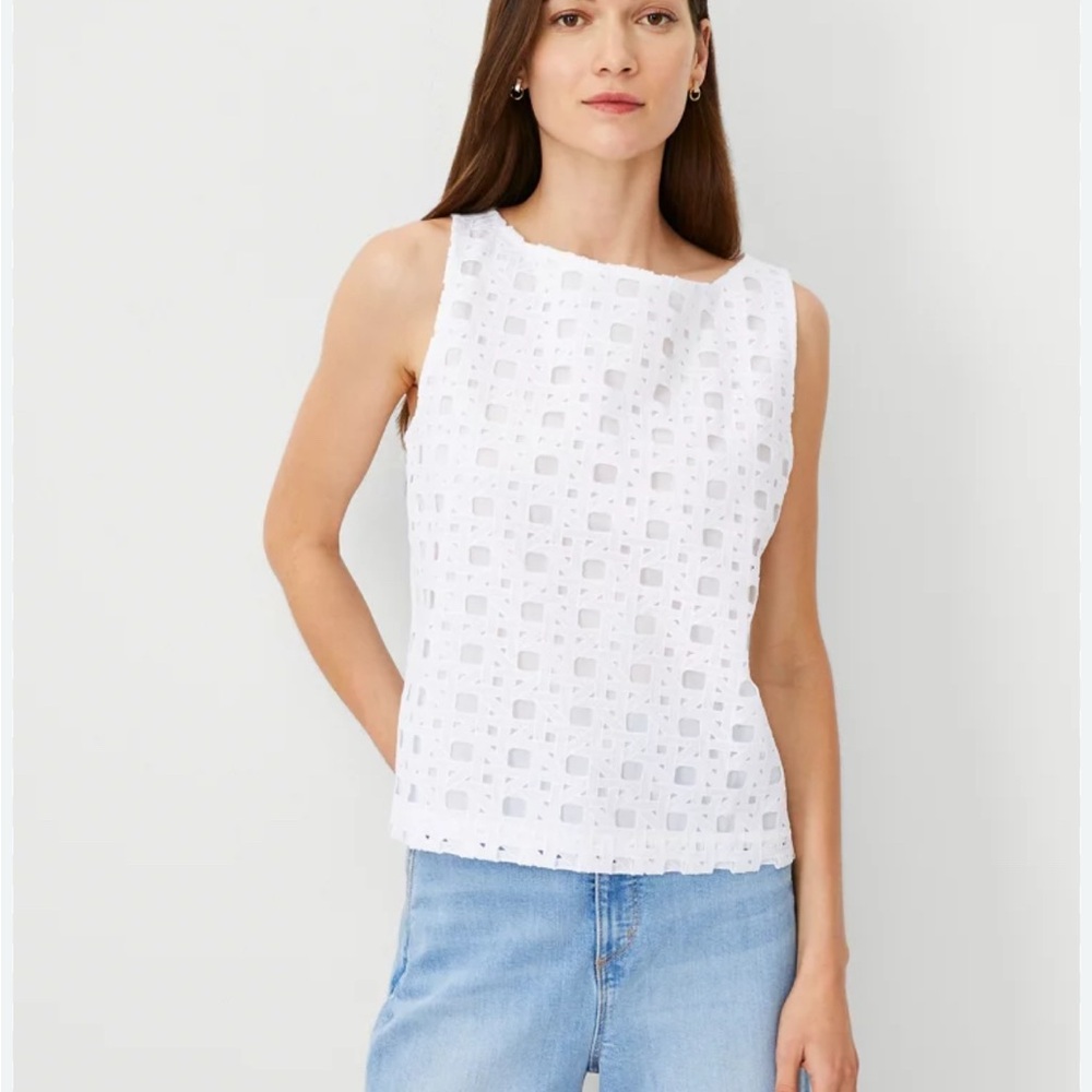 Ann Taylor White Eyelet Sleeveless Blouse